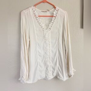 Soft Surroundings White Lace Boho Blouse Women’s Medium Long Sleeve Top